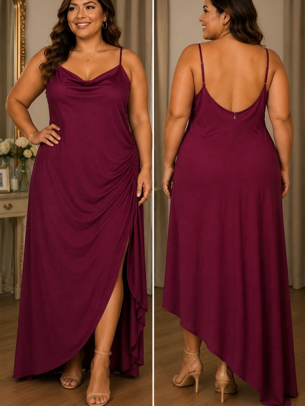 NWT Jump Wine Draped Cowl High-Low Maxi Dress Sz 1X